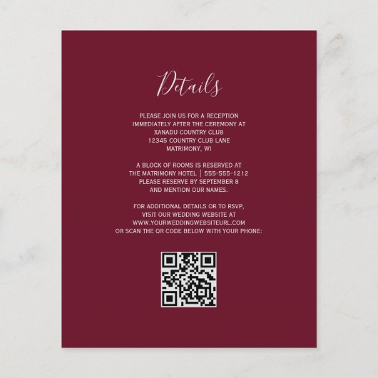Budget Teal Silver Agate Burgundy QR Code Wedding (裏面)