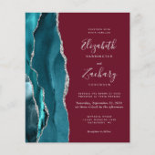 Budget Teal Silver Agate Burgundy Wedding Invite (正面)