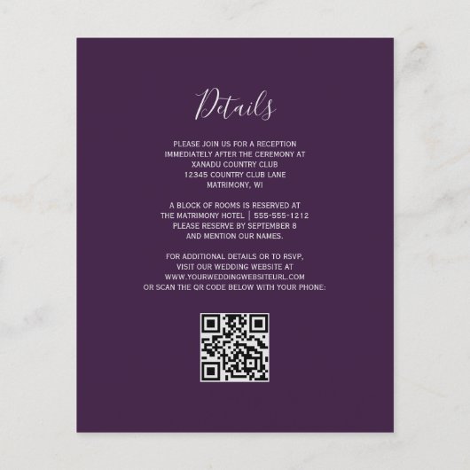 Budget Teal Silver Agate Purple QR Code Wedding (裏面)
