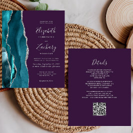 Budget Teal Silver Agate Purple QR Code Wedding