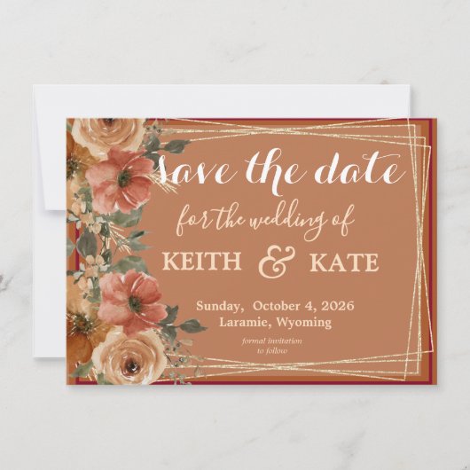 BUDGET Terracotta Floral Elegant Save Date     招待状 (正面)