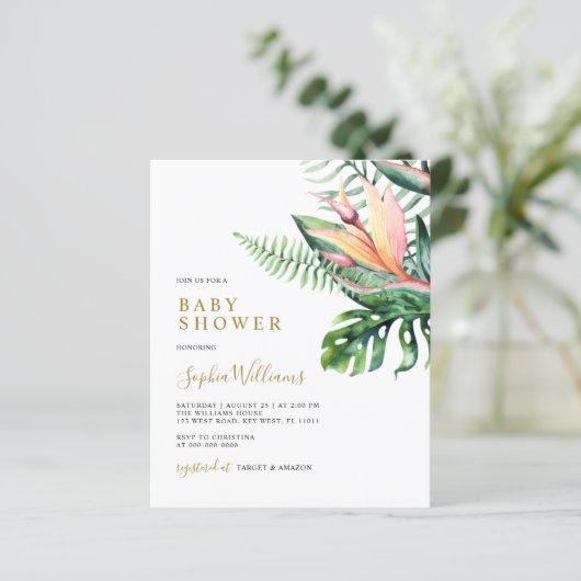 Budget Tropical Greenery Baby Shower Invitation (スタンド正面)