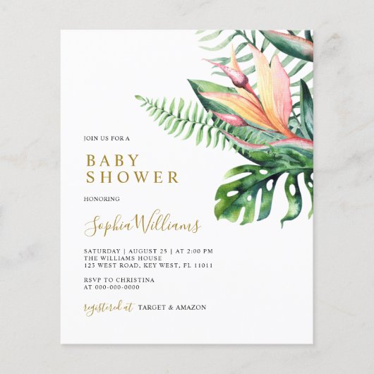 Budget Tropical Greenery Baby Shower Invitation (正面)