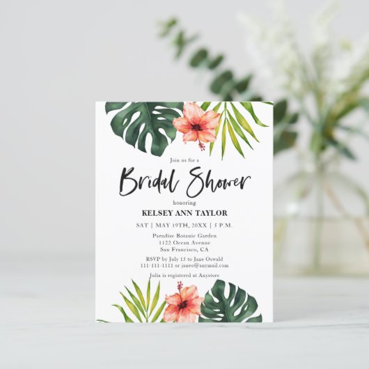 Budget Tropical Monstera Bridal Shower Invitation (スタンド正面)