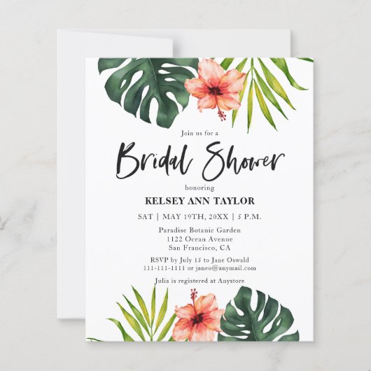 Budget Tropical Monstera  Bridal Shower Invitation (正面)