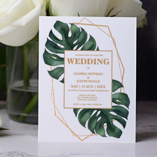 Budget Tropical Palm Leaf QR Code  Invitation