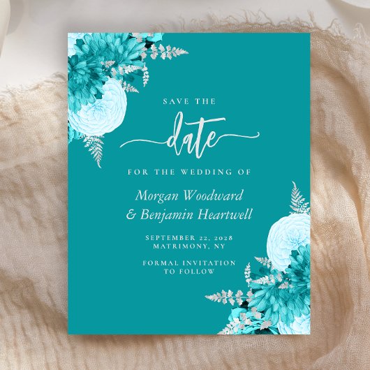Budget Turquoise Floral Wedding Save the Date