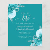 Budget Turquoise Floral Wedding Save the Date (正面)