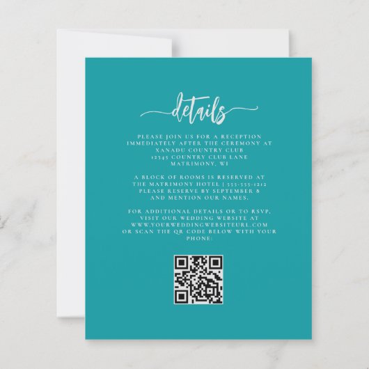 Budget Turquoise Silver Floral QR Code Wedding (裏面)