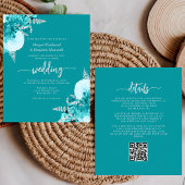 Budget Turquoise Silver Floral QR Code Wedding
