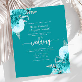 Budget Turquoise Silver Floral Wedding Invite