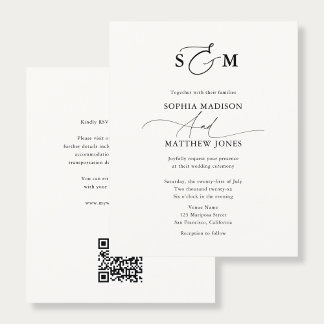 Budget Typography Monogram Wedding QR Code チラシ