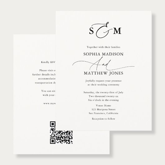 Budget Typography Monogram Wedding QR Code チラシ