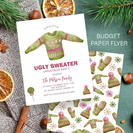 Budget Ugly sweater Christmas party invitation チラシ