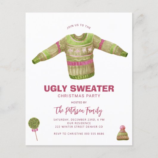 Budget Ugly sweater Christmas party invitation チラシ (正面)