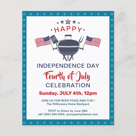 BUDGET USA国旗7月4日BBQパーティの招待状 チラシ (正面)