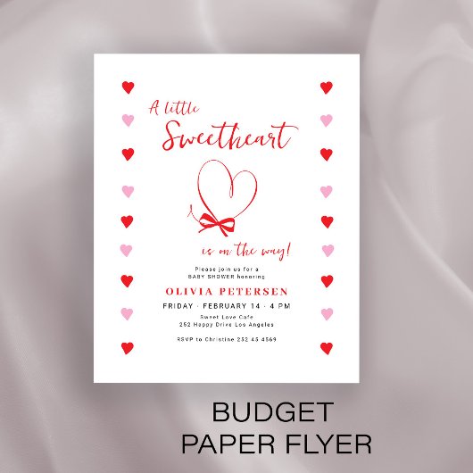 Budget Valentines sweetheart baby shower invite チラシ