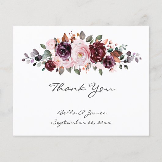 Budget Waterカラーフローラ結婚のサンキューカード (正面)