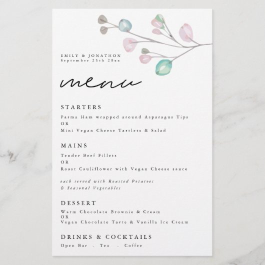 Budget Water色の葉Script結婚's Menu (正面)