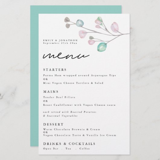 Budget Water色の葉Script結婚's Menu (正面/裏面)