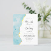 Budget Watercolor Aqua Blue Agate QR Code Wedding (スタンド正面)