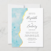 Budget Watercolor Aqua Blue Agate QR Code Wedding (正面)