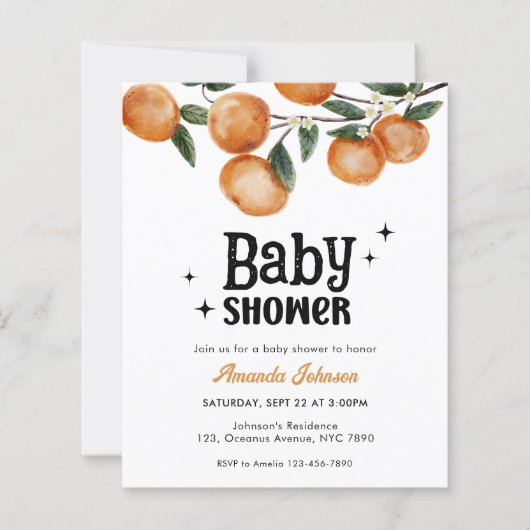 Budget Watercolor Citrus Orange Baby Shower  (正面)