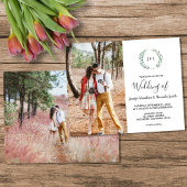 Budget watercolor leaves monogram photo Wedding チラシ
