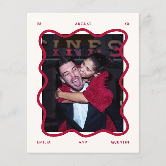 Budget Wavy Frame Retro Photo Wedding Invitation (正面)