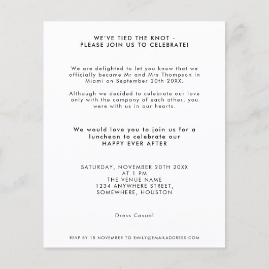 Budget We Elopedアナウンスフォト招待状 (裏面)