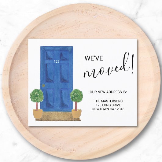 Budget We've Moved Blue Door Announcement Card