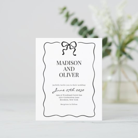 Budget Whimsical Black Bow Tie Wedding Invitation (スタンド正面)