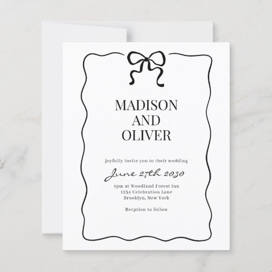Budget Whimsical Black Bow Tie Wedding Invitation (正面)
