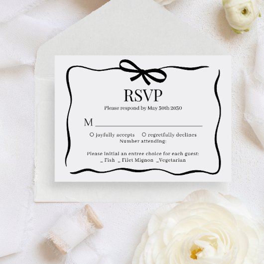 BUDGET Whimsical Black Bow Tie Wedding Menu Rsvp エンクロージャーカード
