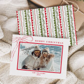 Budget Whimsical Red Bow Christmas Photo シーズンカード