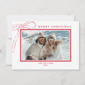 Budget Whimsical Red Bow Christmas Photo シーズンカード (正面)
