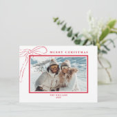 Budget Whimsical Red Bow Christmas Photo シーズンカード (スタンド正面)