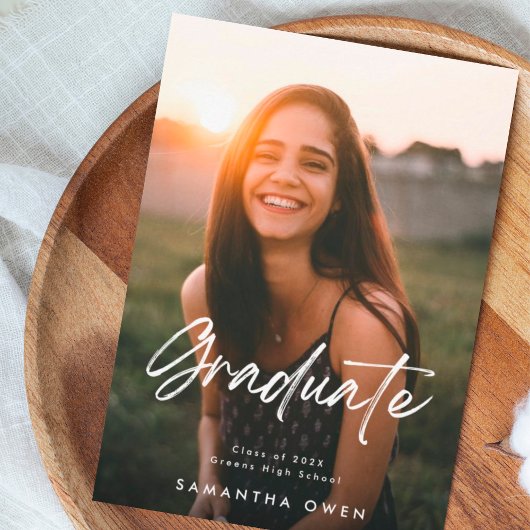 Budget White Brush Graduation Announcement Photo チラシ