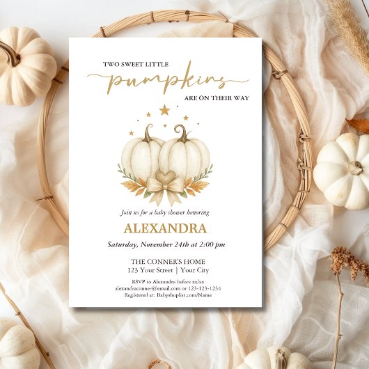BUDGET White Pumpkins TWINS Baby Shower Invitation チラシ