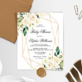 Budget White Rose & Green Baby Shower Invitation