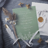 Budget Wildflower Boho Sage Green QR Code Wedding 招待状