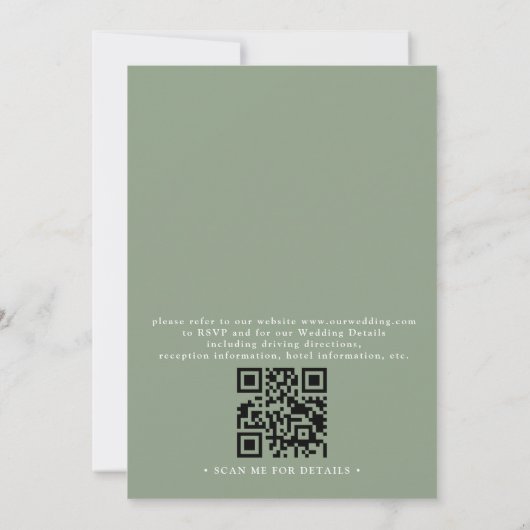 Budget Wildflower Boho Sage Green QR Code Wedding 招待状 (裏面)