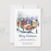 BUDGET Winter Watercolor Houses Blue Christmas  ノートカード (正面)