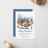 BUDGET Winter Watercolor Houses Blue Christmas  ノートカード (正面/裏面インサイチュ)