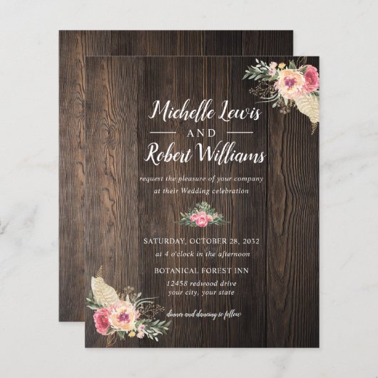 BUDGET Woodテクスチかわいらしャのピンクのフローラ結婚ズ (正面/裏面)