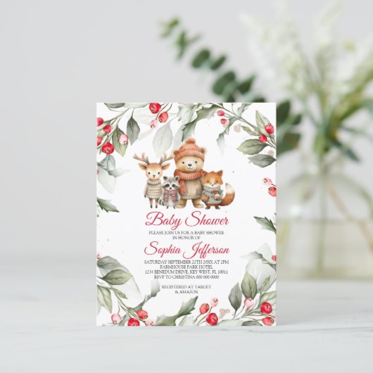 Budget Woodland Animals Baby Shower Invitation (スタンド正面)