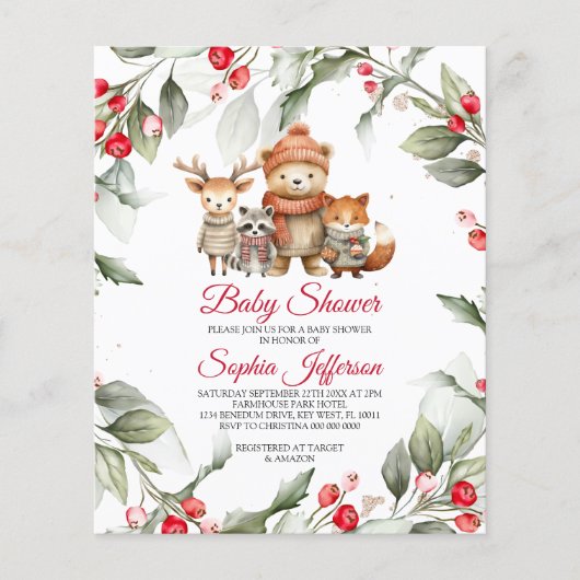 Budget Woodland Animals Baby Shower Invitation (正面)