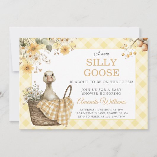Budget Yellow Silly Goose Baby Shower Invitation 招待状 (正面)