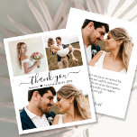 Budget's Thank 結婚 You Script Photo Collage Card<br><div class="desc">予算、モダンスクリプエレガントト3写真コラージュ結婚の感謝パーソナライズされた低予算の薄い手頃カード。結婚スタイリッシュ感謝していのテンプレート前面に3枚、背面に1枚。***ご注意！***予算紙/チラシは紙薄。***紙をより太くアップグレード***白い背景に黒い色のスワッシュを持つ手書きタイポグラフィスクリプトフォントで渦巻形の「ありがとう」文字を搭載。簡単名とメッセージでパーソナライズす感謝しているためのメッセージ名前の間の小さな愛のハート。ノートもしを手書きしたい場合は、サンプル文字を削除して宇宙を増やす。もしデザイ救済ンにお問い合わせ品連絡が必要だ！</div>
