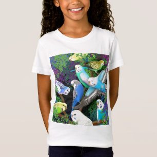 Budgieのインコおよびシダの女の子のベビードールのワイシャツ Tシャツ